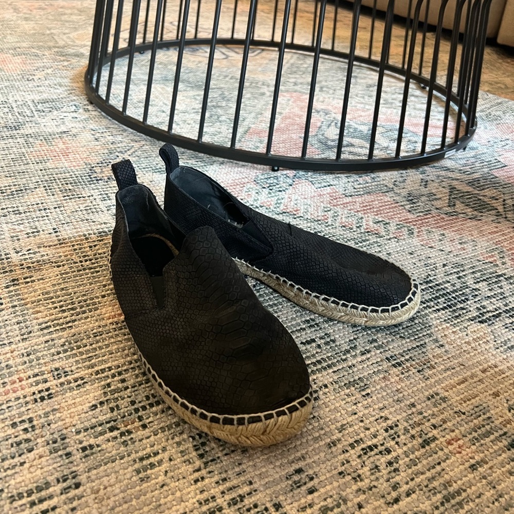 Vince black leather espadrille flats